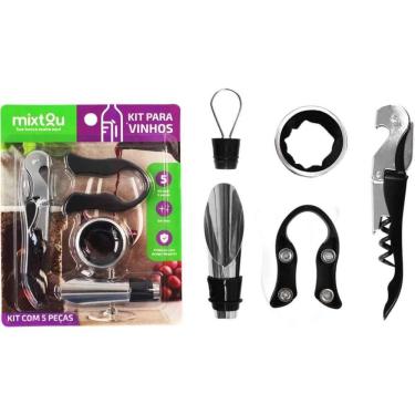 Imagem de Kit para Vinho Mixtou 5 Peças Inox Prático e Elegante para Servir Santana