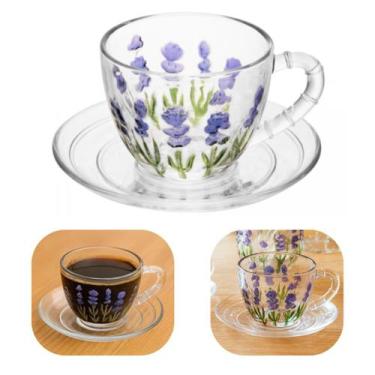 Imagem de Xicara de Chá e Café 220ml com Pires em Cristal Linha Lavanda Hand Pai