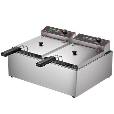 Imagem de Fritador Industrial FRCE10 Elétrico Duplo 10L com Resistências em Aço Inox e Termostato de Segurança Inox Metalcubas