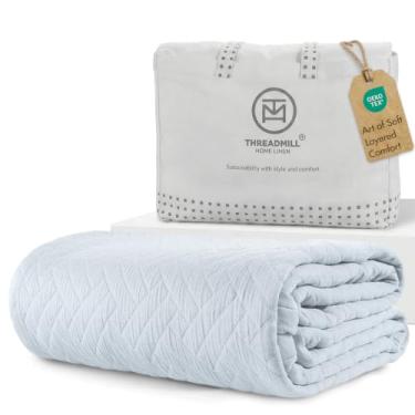 Imagem de Threadmill Cobertores de algodão de luxo para cama queen size | Cobertor Queen Size 100% algodão para todas as estações | Jacquard entrecruzado, confortável, leve, macio e respirável, adequado para