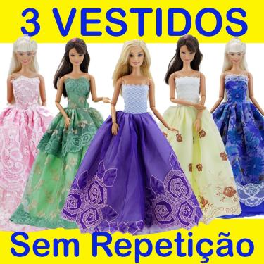 Imagem de Kit 3 Vestidos para Bonecas Barbie Princesa Casamento