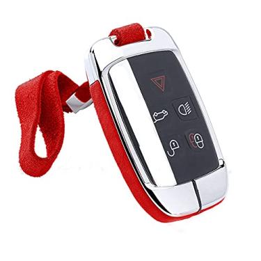 Imagem de WSWJDW Capa de silicone para chave de carro Capa de chaveiro com anel de chaveiro, adequado para Land Rover Range Rover Sport Evoque Freelander 2 Jaguar XE XJ XJL XF C-X16 V12, vermelho