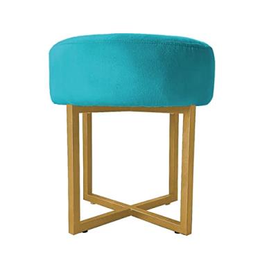 Imagem de Puff Decorativo Madrid Luxo Dourado Assento Suede Azul Turquesa - Folk Móveis