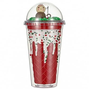 Imagem de Copo de viagem de pata de gato com canudo rosa copo de festa copo de gelo congelante caneca de presente para aniversário (boneco de neve de Natal, 450 ml)