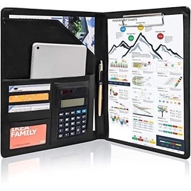 Imagem de Hlily Pasta De Portfólio Preta A4 Pasta De Transferência Pasta De Conferência De Couro Pasta De Arquivo Portátil Perfeita Para Papéis De Bloco Jurídico Uso De Conferência De Escritório - Organizador De Padfolio Pessoal / De Trabalho Com Cálculo