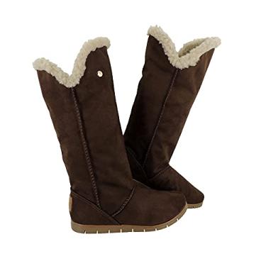 Imagem de Bota Feminina Pelo Neve Inverno 100% Forrada Pelo Lã Europa Cano Alto Confort AM301 Cor:3-Marrom-Creme;Tamanho:43