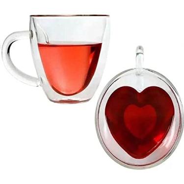 Imagem de Jogo 2 Canecas de Vidro Duplo Coração Vidro 150ML - Wincy