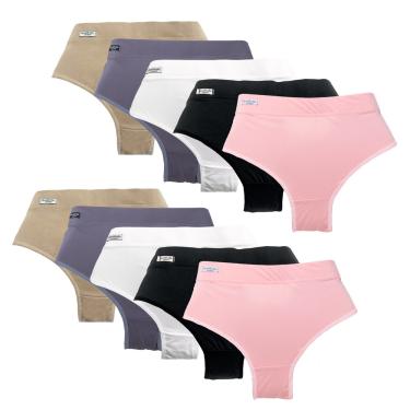 Imagem de Kit 10 Calcinhas Cós Alto Microfibra Adulto Atacado Luxo