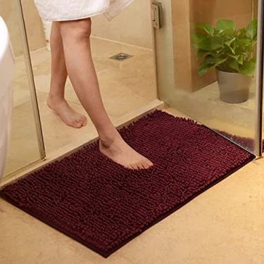 Imagem de Tapete de banheiro de chenille luxuoso, tapete de banho antiderrapante absorvente de água macio tapetes de microfibra Shagggy lavável à máquina, tapete pequeno extragrosso para o chão do chuveiro 16 x 24 polegadas/40 x 60 cm