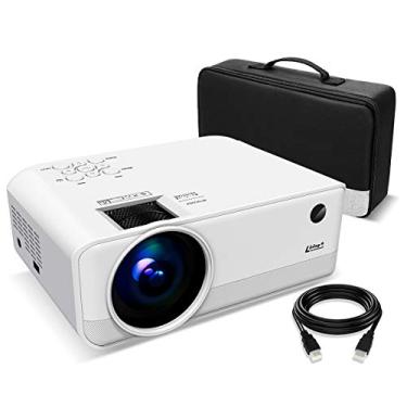 Imagem de Living Enrichment Mini projetor, projetor de vídeo portátil compatível com HD 1080p, 7000 lúmens, lâmpada LED de 50.000 horas, visor de projeção de 200 polegadas, compatível com HDMI VGA USB DVD para entretenimento doméstico, branco