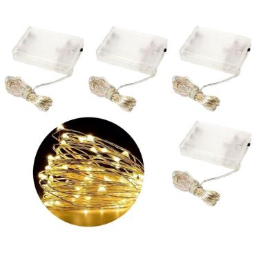 Imagem de Kit Fio de Fada Micro LED Pilha 50 Lâmpadas Branco Quente Fixa 5 metros 4 Unidades - Master Christmas