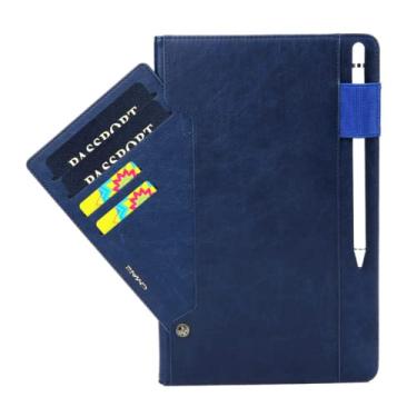 Imagem de ZiEuooo Capa protetora de couro à prova de quedas clássica exclusiva com cartão de mão para tablet Samsung Galaxy Tab S3 S4 S6 Lite A 10.1 A 8.0 A 10.5 (Tab S6 lite P610 P615, azul)