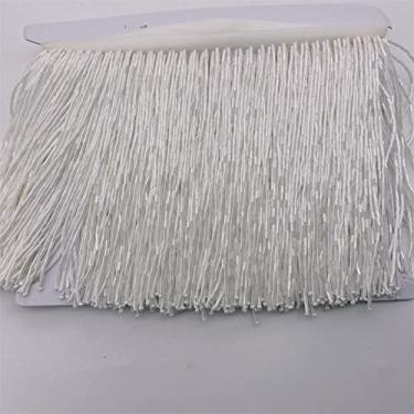 Imagem de 5 jardas 15 cm (6 polegadas) de vidro pesado cor de ouro semente frisado lâmpada de franja traje de guarnição artesanato, branco A
