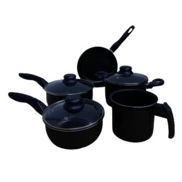 Imagem de Conjunto de Panelas AntiAderente Preta com 5 peças Não Gruda Onix Kit Jogo