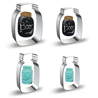 Imagem de Conjunto de formas de cortador de biscoito de vidro – 7,6 cm e 10,1 cm – 4 peças de garrafa de leite em forma de pote de mel em forma de biscoito cortadores de metal de aço inoxidável para cozinhar na cozinha, Halloween, Natal, cortador de biscoito