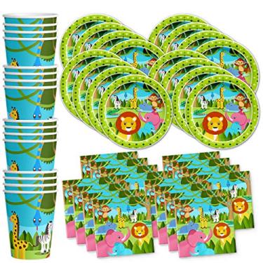 Imagem de Safari Jungle Animals Birthday Party Supplies Set Plates Napkins Cups Tableware Kit for 16