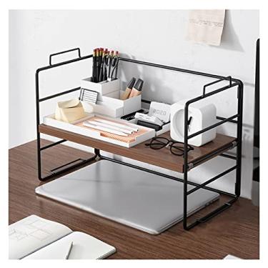 Imagem de KIZQYN Estante de mesa simples estante de escritório rack de armazenamento de mesa pequeno organizador de mesa de ferro organizador de especiarias com trilhos de proteção, l37 × d17 × h24 cm estante (cor: b)