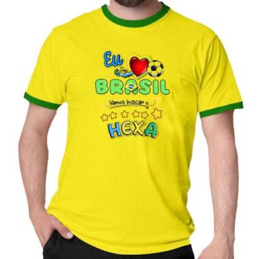 Imagem de Camiseta Eu Amo Brasil Vamos Buscar O Hexa Verde E Amarelo - Mago Das