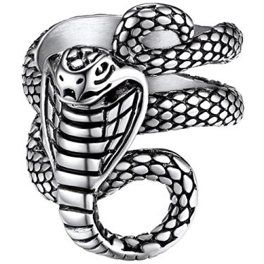 Imagem de ChainsHouse Anel de cobra preto e serpente de aço inoxidável, banhado a ouro 18 quilates, anel retrô punk gótico, joia estilo serpente para répteis, oferece serviço personalizado (com