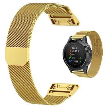 Imagem de HAZELS Pulseira magnética para Garmin Fenix 7X 3 HR 5X 6X 6 Pro 5 Plus Metal Milanese Watch Band 20/22/26mm para Forerunner 935 945 Pinos rápidos (Cor: Ouro, Tamanho: 26mm Fenix 5X 3HR)