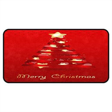 Imagem de Tapetes de cozinha vermelho Feliz Natal Árvores de Cozinha Tapetes e tapetes Antiderrapantes Tapete de Cozinha Tapetes de Porta de Entrada Lavável para Chão de Cozinha Casa Escritório Pia Lavanderia Interior Exterior 40x20 polegadas