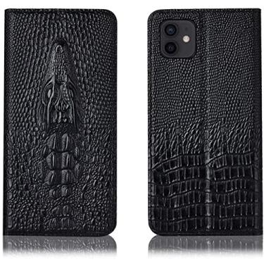 Imagem de KOSSMA Capa de telefone de couro concha com slot para cartão, capa de telefone com design de relevo de padrão de crocodilo para Apple iPhone 12 (2020) 6,1 polegadas (Cor: Preto)