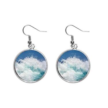 Imagem de Brinco feminino Science Nature Ocean Water Sea Wave Picture Ear Pendente Silver Drop Jewelry