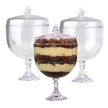 Imagem de Taça P/Pavê Sobremesa Acrílico 1250ml Com Tampa Kit 3 Peças (Modelo Safira)