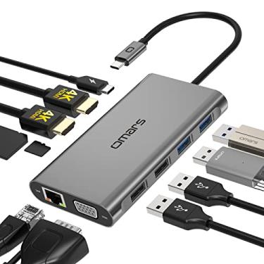 Imagem de Estação de ancoragem para laptop USB C Dual Monitor HDMI para Dell HP 11 em 1 tipo USB C Hub adaptador multiportas para 2 HDMI 4K Ethernet 4 USB PD SD TF VGA para MacBook Lenovo Surface