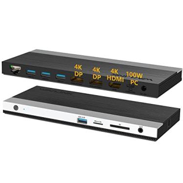 Imagem de WAVLINK Estação de ancoragem USB C com tela tripla com carregamento de 100 W, adaptador tipo C Hub com 2 DisplayPort, HDMI, Ethernet, 4 USB 3.0, USB-C, leitor de cartão SD/TF, entrada CC para Mac Windows e mais