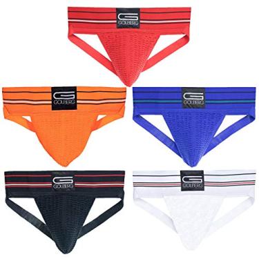 Imagem de GOLBERG G Calcinha Jockstrap masculina – Suporte atlético – Pulseira para adultos e jovens, Black, Blue, White, Orange, Red (5 Pack), X-Large (42-50 Inch)