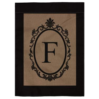 Imagem de Bandeira de jardim com monograma de estopa pingpi F Bandeira dupla face 31,75 x 45,72 cm
