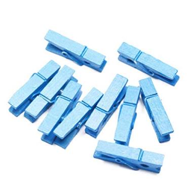 Imagem de 100 peças de clipes para fotos de madeira, pequenos clipes de papel, pregador de roupas, casamento, cortiça, pendurar fotos, pintura, artesanato - azul claro