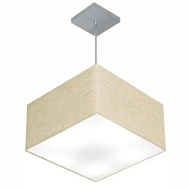 Imagem de Lustre Pendente Quadrado Cúpula Tecido 21/35x35 cm, Vivare Iluminação, Pendente4020 RST, Rustico Bege, Pequeno