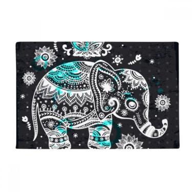 Imagem de DIYthinker Tapete antiderrapante para porta de banheiro com flor de elefante preto e azul