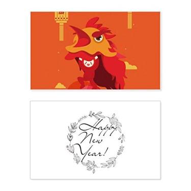 Imagem de Cartão de felicitações com mensagem de abençoada presente do festival de ano novo da cidade chinesa com leão vermelho