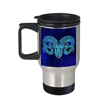 Imagem de Caneca de viagem Áries – Presente do zodíaco de Áries – Caneca de presente para astrologia Áries – Copo isolado de 400 ml