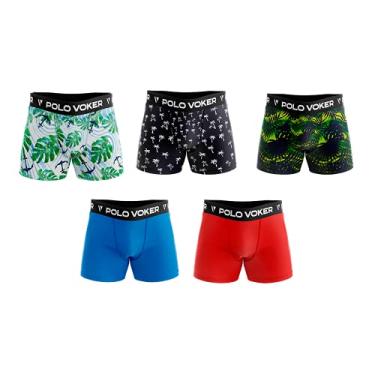 Imagem de Kit 5 Cuecas Boxer Adulto Microfibra Laycra - Polo Voker - P - Estampadas e Lisas