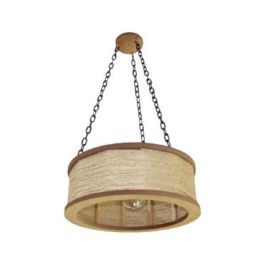 Imagem de Luminária Lustre Pendente Rústico Retro Madeira Sisal 60Cm