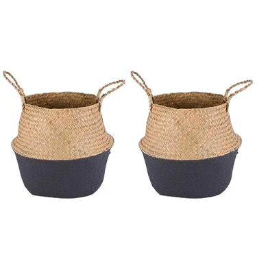 Imagem de Cesto de Palha Com Alça Vaso Cahepot Plantas 2 Unidades (Preto)
