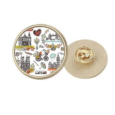Imagem de Big Ben London England Art Deco Fashion Round Metal Golden Pin Broche Clip, Medium, não aplicar