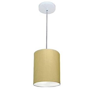 Imagem de Lustre Pendente Cilíndrico Cúpula Tecido 18x25 cm, Vivare Iluminação, Pendente4012 LA, Algodão Cru, Pequeno