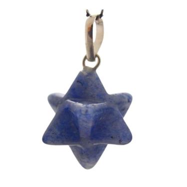Imagem de Colar Merkaba Pedra Quartzo Azul Extra Argola Pino Prata 950