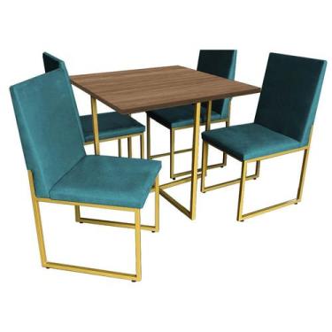 Imagem de Kit Mesa De Jantar Thales Com 4 Cadeiras Sttan Ferro Dourado Tampo Car