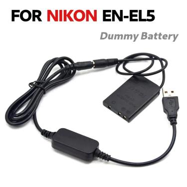 Imagem de Adaptador de acoplador DC para câmera Nikon Coolpix  bateria falsa  cabo USB 5V  EN-EL5  S10  P80