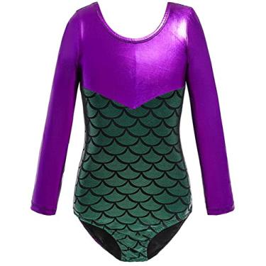 Imagem de SEAUR Collant de ginástica para meninas, roupa de dança, roupa de bicicleta, roupa de ginástica, roupa de ginástica, Manga Comprida/Verde, 14