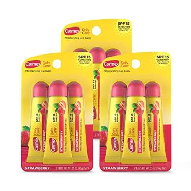 Imagem de Carmex Daily Care Protetor labial hidratante com FPS 15, tubos de bálsamo labial de morango, 10 ml cada - 3 unidades (pacote com 3)