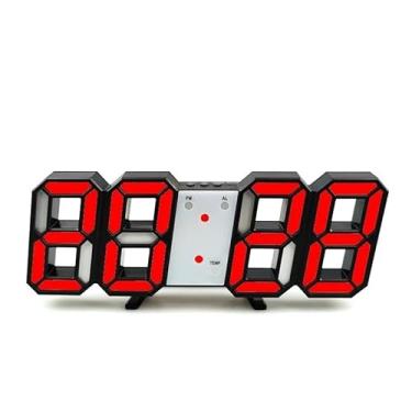 Imagem de Relógio de parede LED 3D de qualidade moderno relógio de mesa de parede digital relógio despertador de mesa relógio de parede com luz noturna para sala de estar em casa (cor: preto x vermelho,
