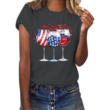 Imagem de 4th of July Shirts Women 2024 Patriotic Tops Summer Loose Casual Camiseta Independence Day Festival Sair Blusas, Z01 Cinza escuro, M
