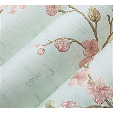 Imagem de Q QIHANG 4 cm L x 82 cm C Pequeno Floral Retrô Nostálgico Estilo Rural Quarto TV Fundo Parede Café Hotel Restaurante Papel de Parede Não Tecido Não Colado (Verde Claro)